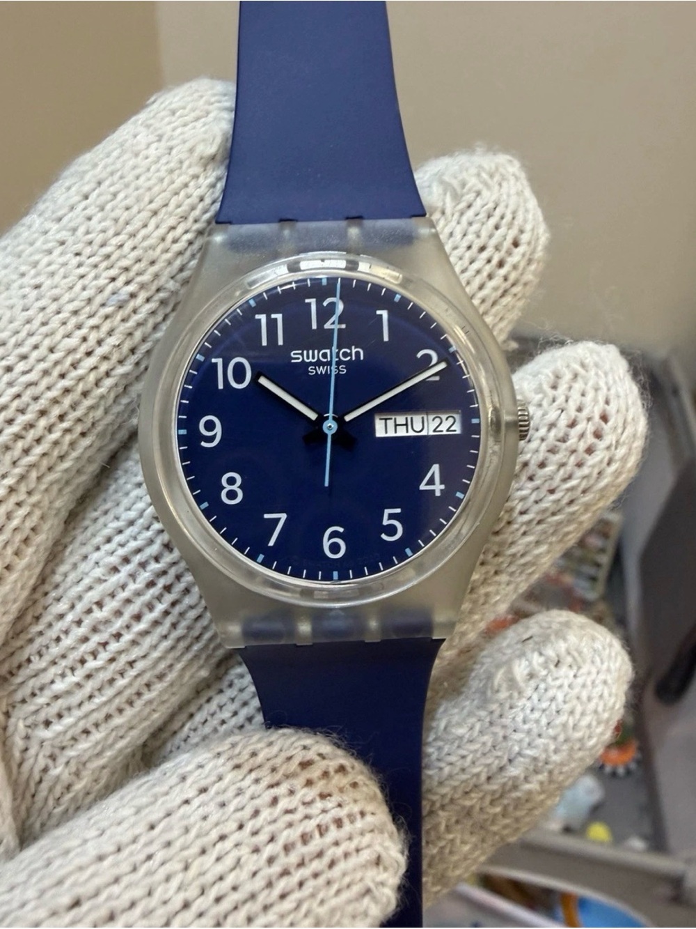 Swatch Rinse Repeat Navy Blue Day/Date Swiss Quartz 34mm Watch GE725 Unisex